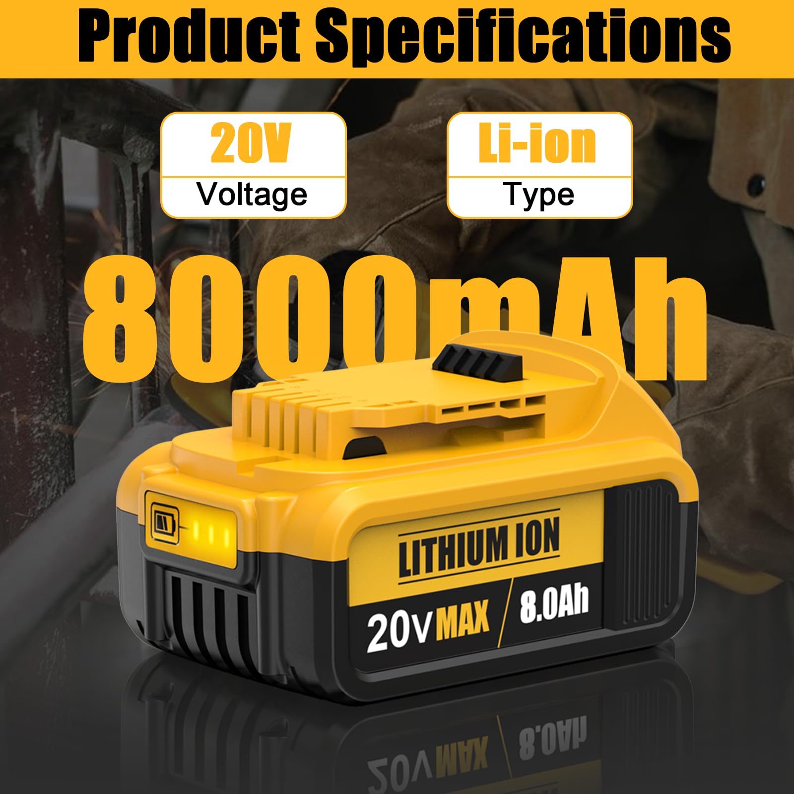FEOTDN 8Ah battery demonstrates wide Dewalt 20V compatibility for many tools.