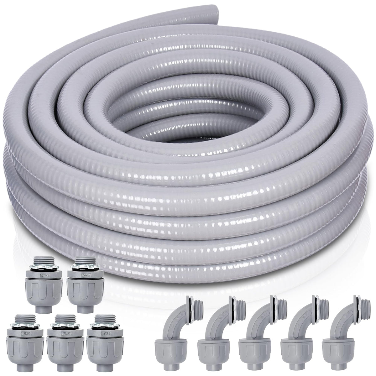 Feotech liquid-tight conduit 25 ft length provides rugged outdoor protection for wiring.