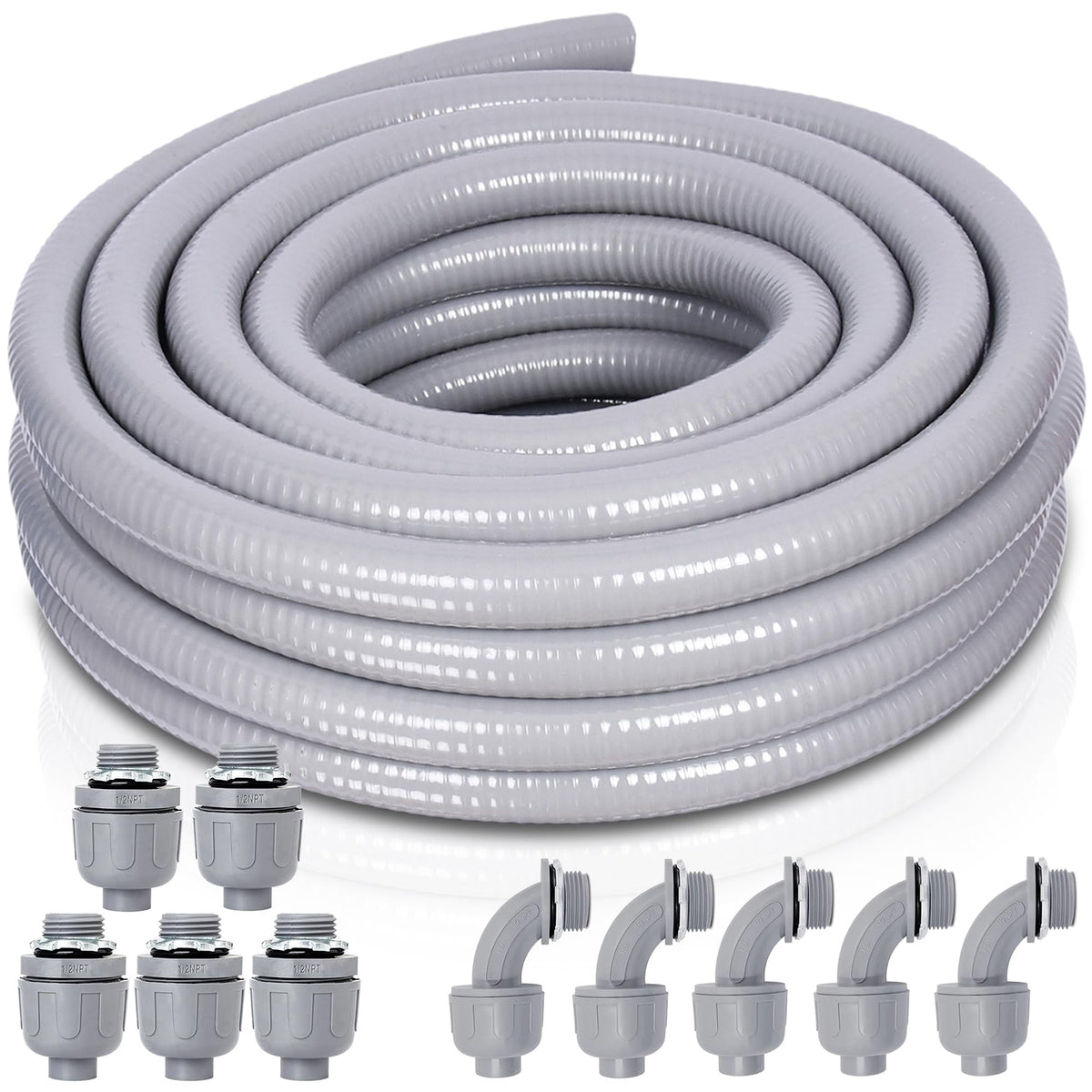 Feotech liquid-tight conduit 25ft provides durable outdoor wiring protection.