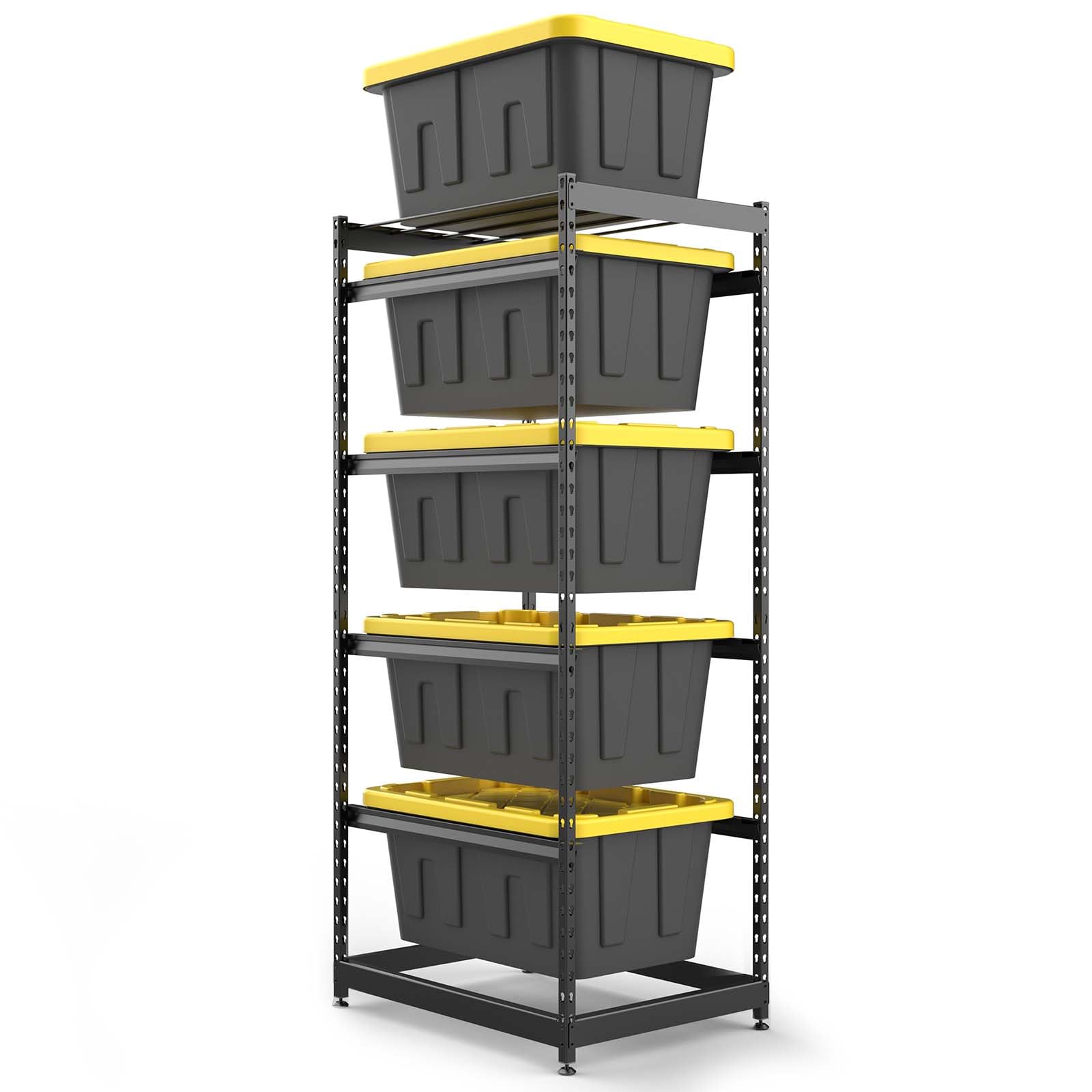 FERO 27-gallon tote storage rack side view showing sturdy steel frame for garage organization