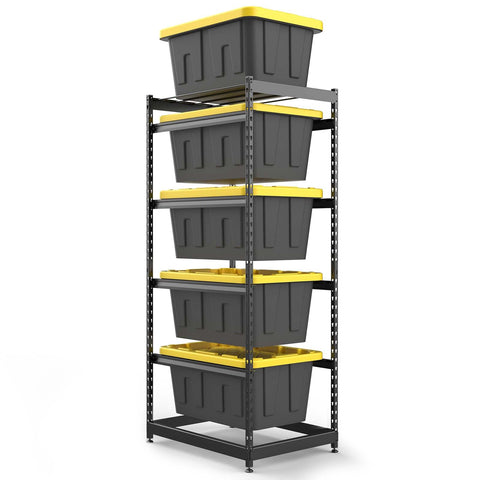 FERO 27-gallon tote storage rack side view showing sturdy steel frame for garage organization