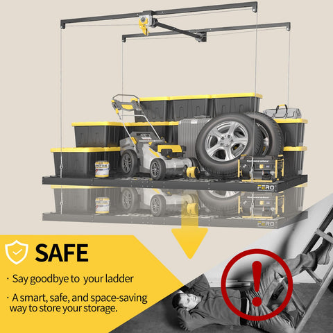 FERO 325 lb capacity supports bikes, toolboxes, and gear.