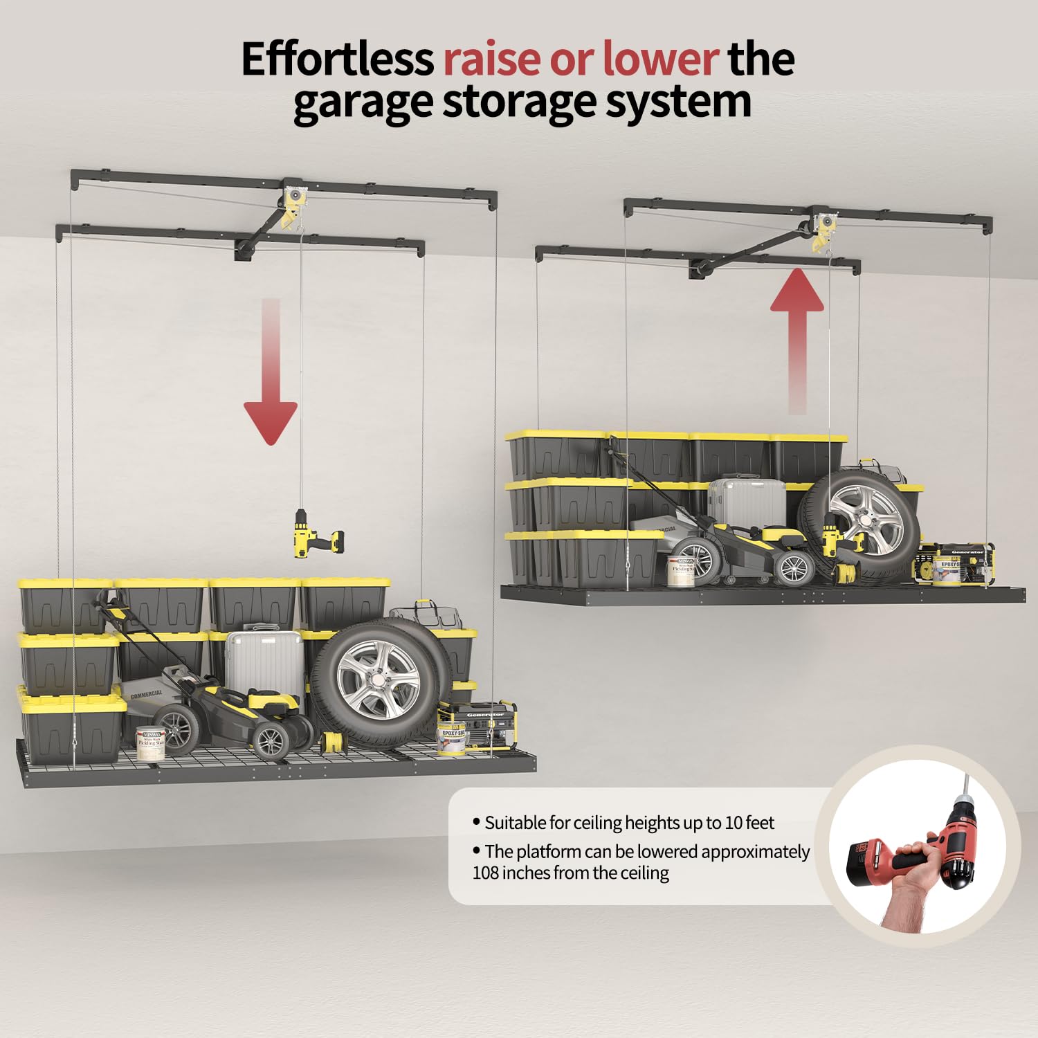 FERO adjustable height up to 9 ft for 8–12 ft ceilings.