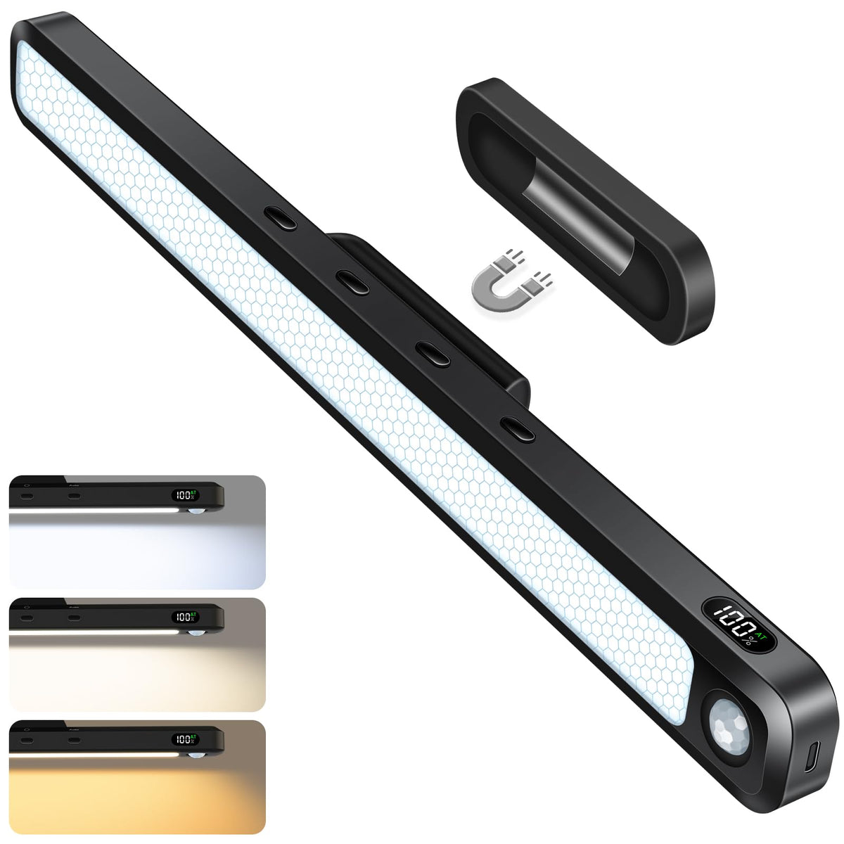 Ferswe 3W motion sensor light bar close-up showing sleek design and magnetic mounting