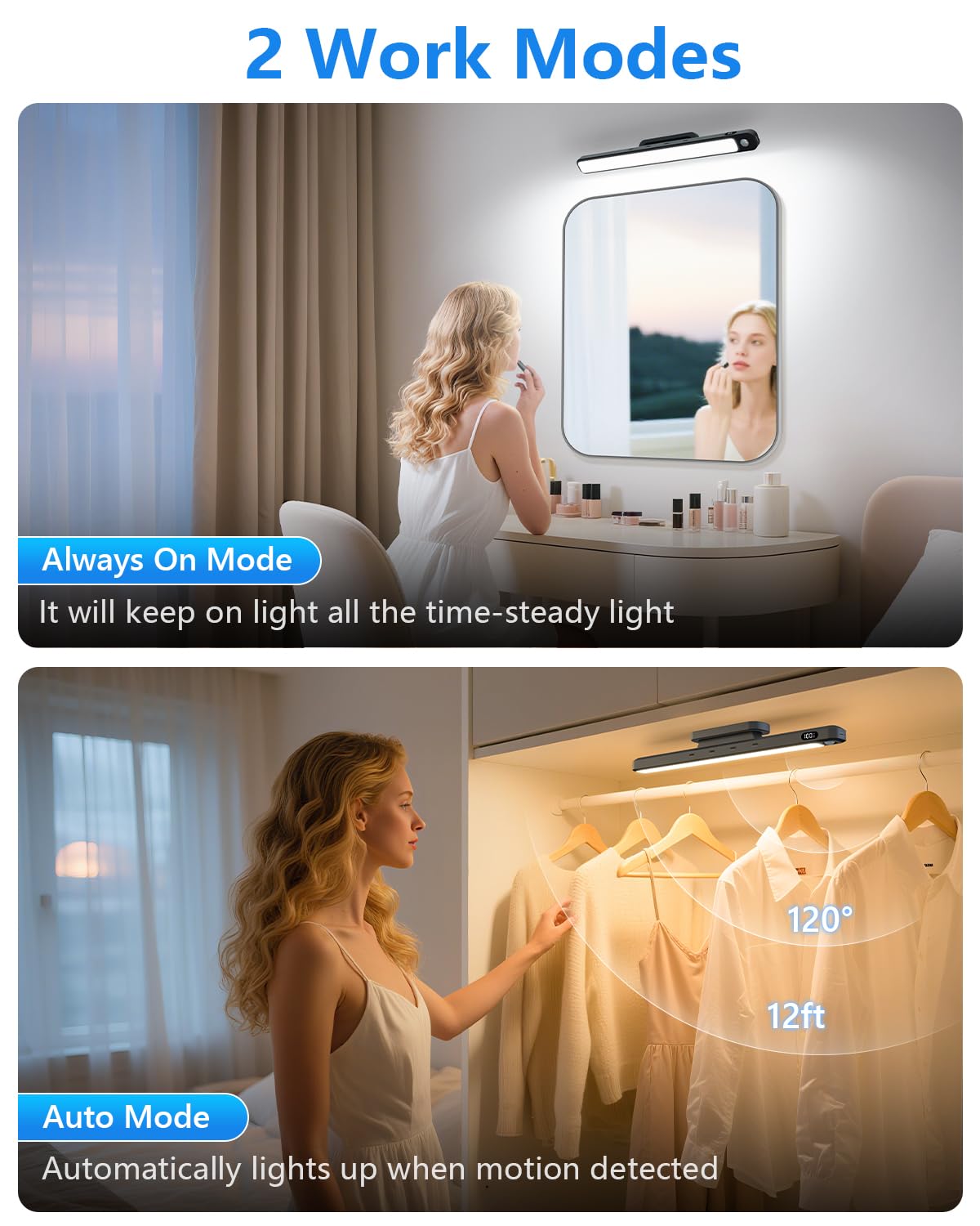 Ferswe 3W light bar displaying color temperature options for warm, natural, and cool light
