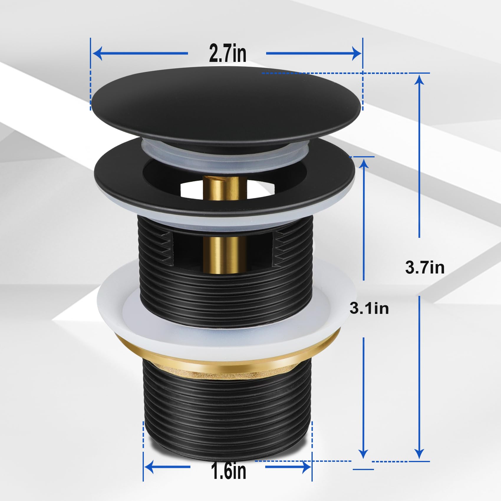 FERUERW pop-up drain kit dimensions indicating 2-3/4 inch cover diameter and compatible size
