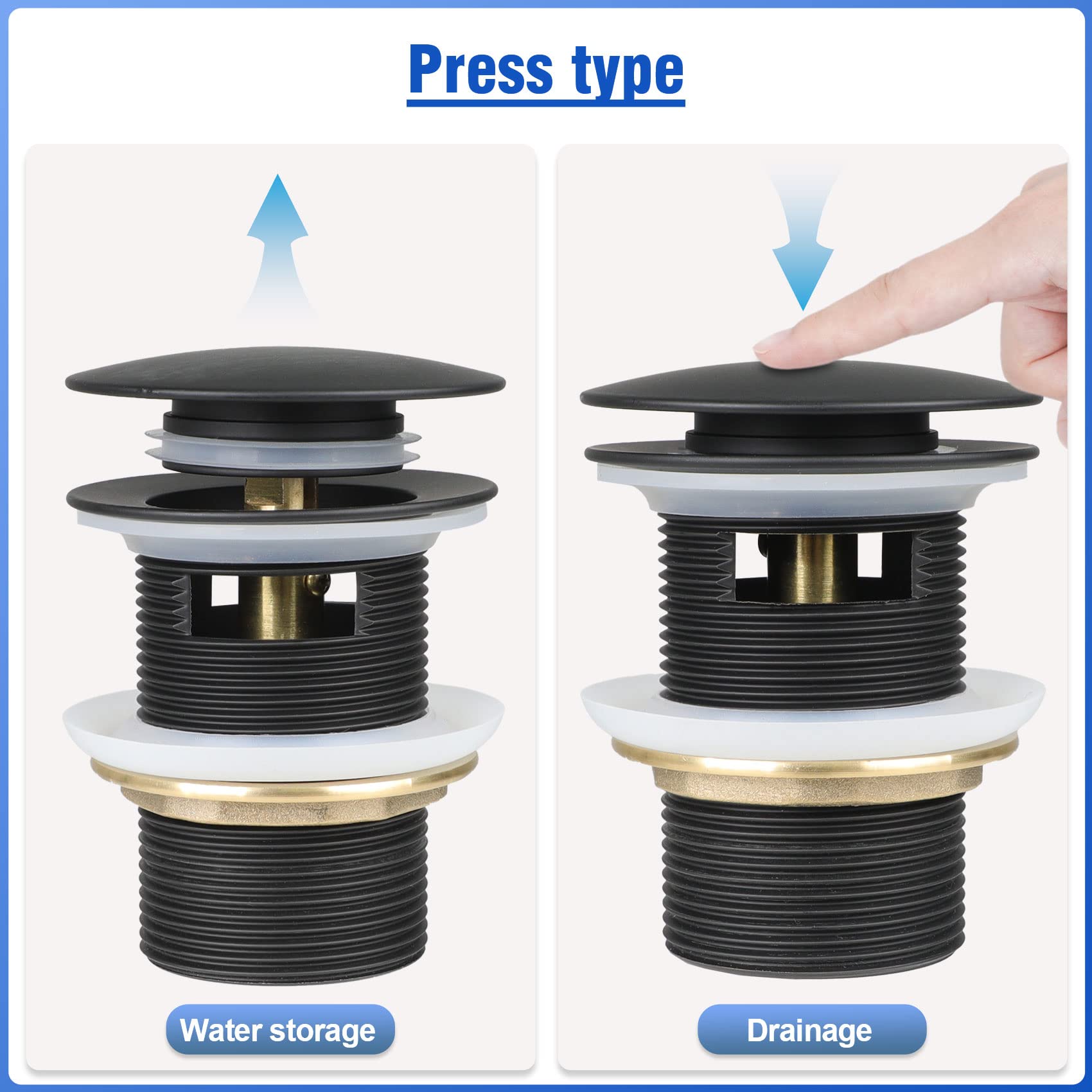 FERUERW pop-up drain kit water flow demonstrating automatic drainage after bath