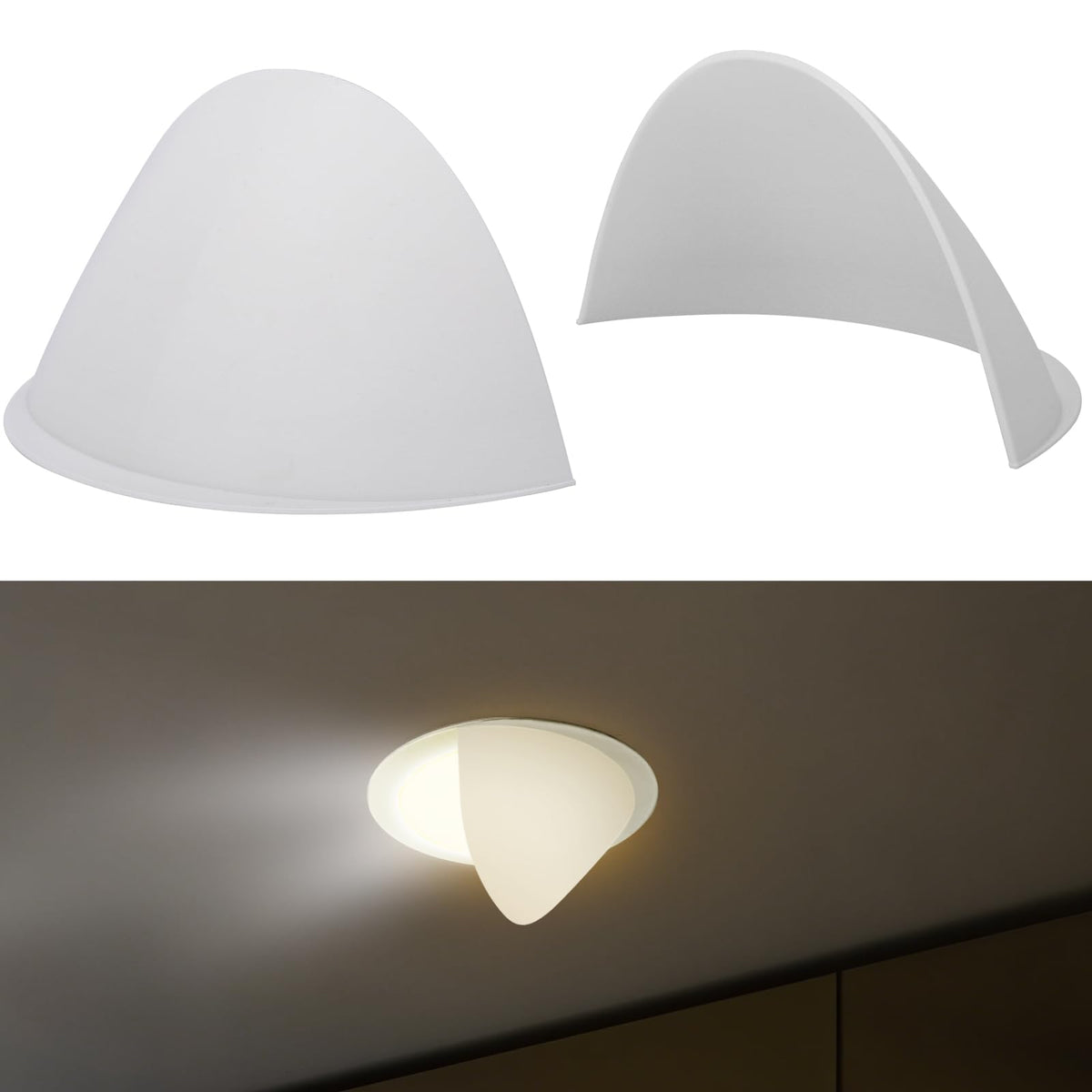 Festerekey stick-on half shade for recessed lights creates softer ambience and reduces direct glare.