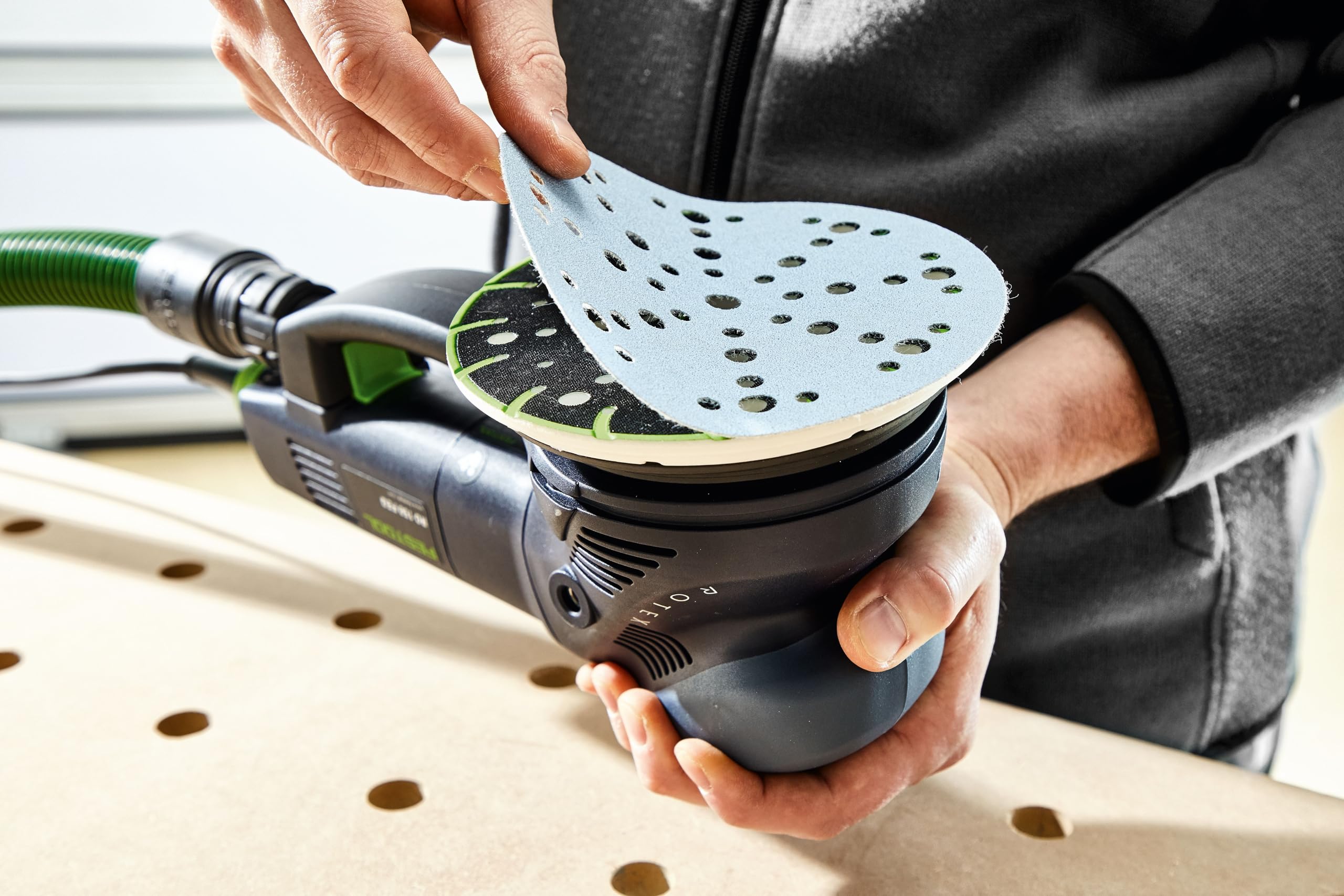 Festool ETS 150 soft sanding pad with high-temperature durability for tough jobs.