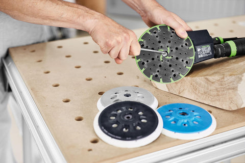 Festool ETS 150 soft sanding pad for flat and curved surfaces with soft backing.