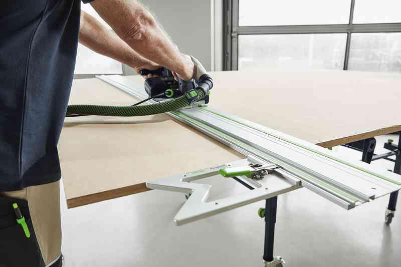 Festool aluminum stop with CNC milled faces for repeatable 90-degree corners