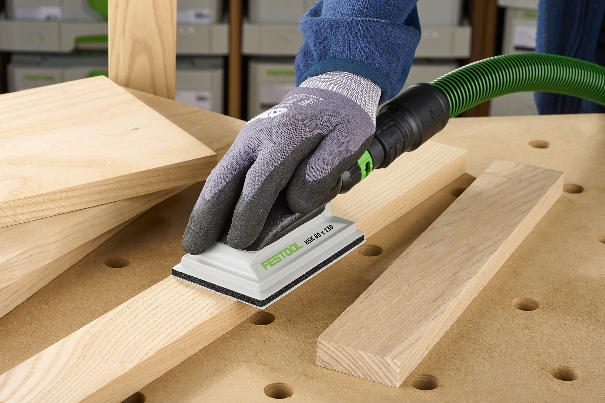 Festool 496962 accepts 80x133 mm abrasive sheets for a secure fit