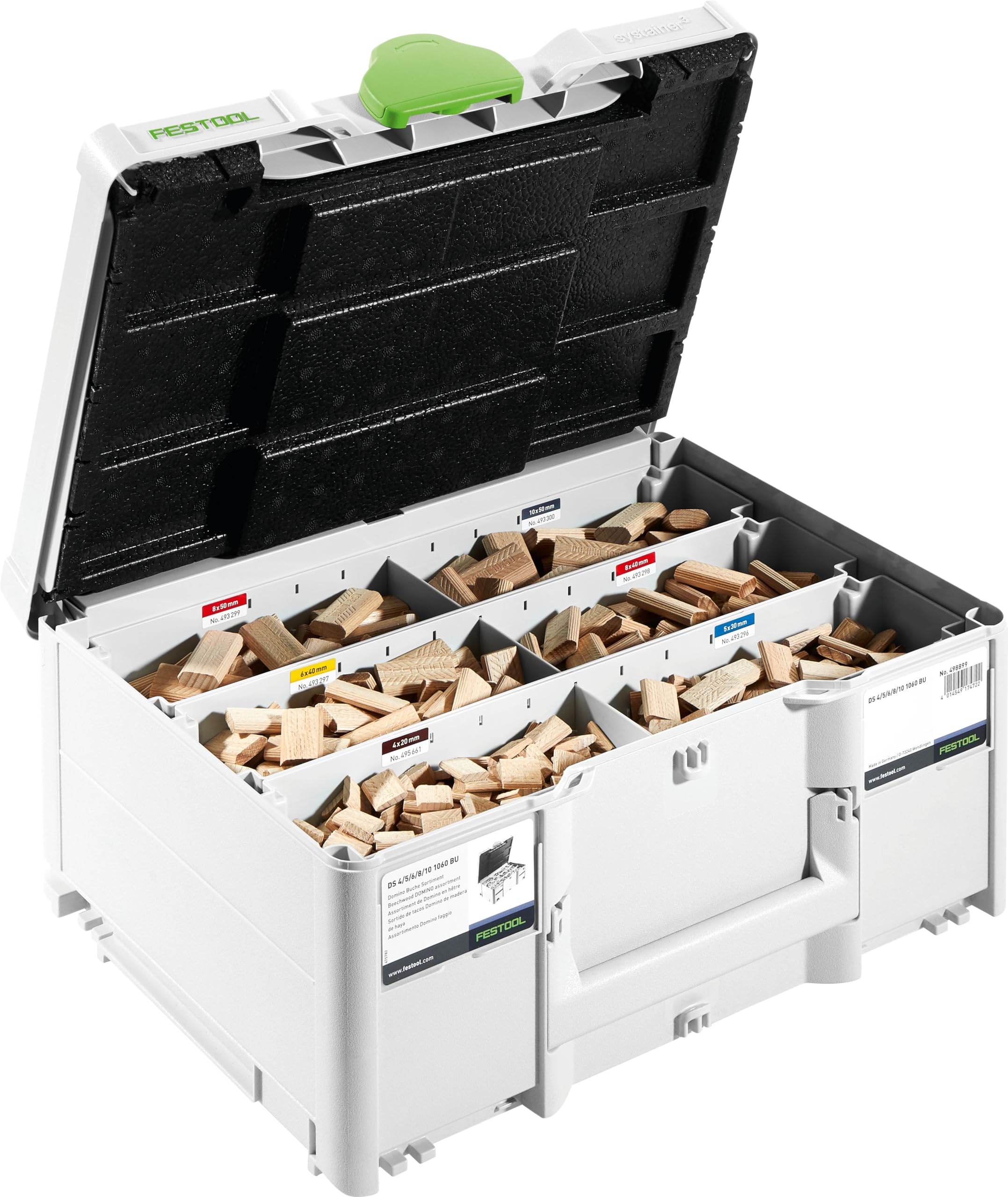 Festool Beech DOMINO tenons collection in a case for precise joinery.