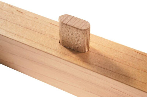 Beech tenons maintain alignment in mortises for stable assemblies.