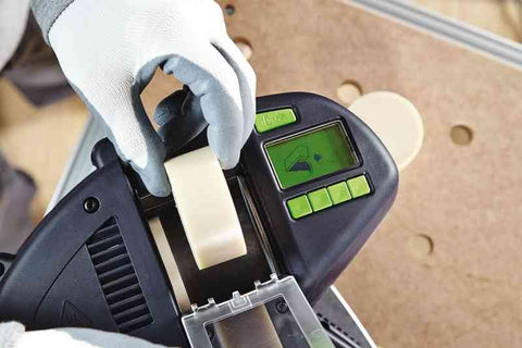 Festool EVA edge banding adhesive in use on curved edge, neat finish