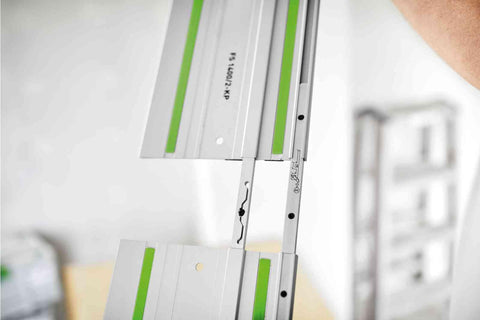 In-use view shows secure, straight rail to rail connection.