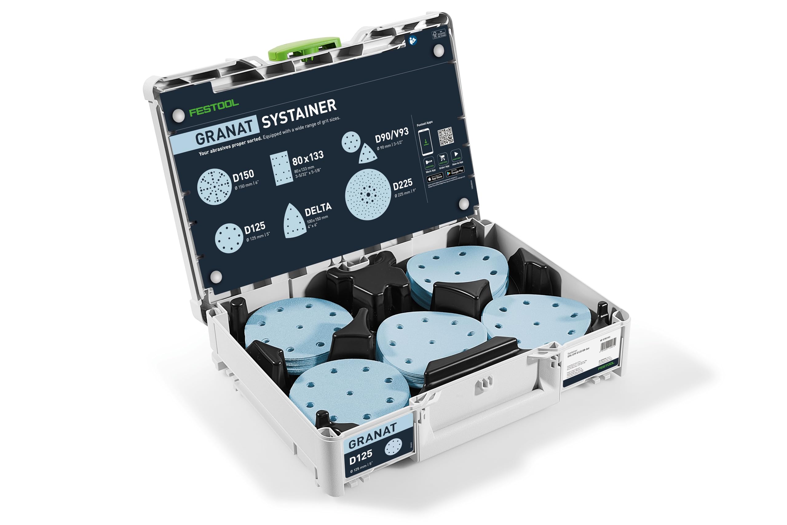 Festool Garnet D125 P60 disc for VOC finishes on hard surfaces.