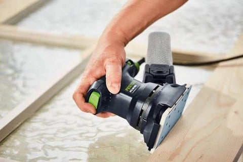 Festool Granat P220 after sanding wood edge and corner.