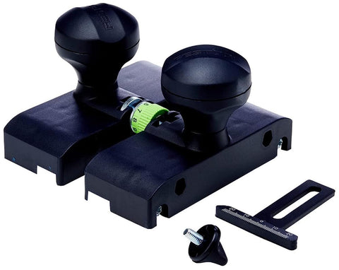 Festool guide stop adapter for OF 1400 router aligns with FS rails for straight cuts.