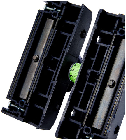 Festool guide stop fine-adjustment controls allow 0.1 mm distance changes.