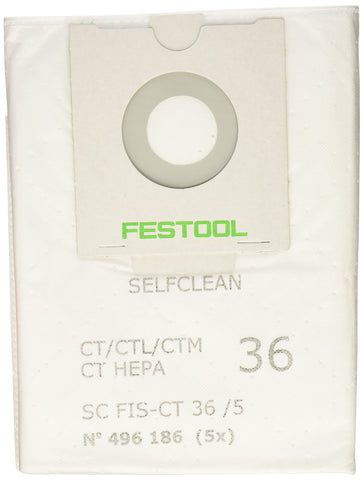Festool SELFCLEAN bag for CT 36 showing self-cleaning design that maintains strong suction.
