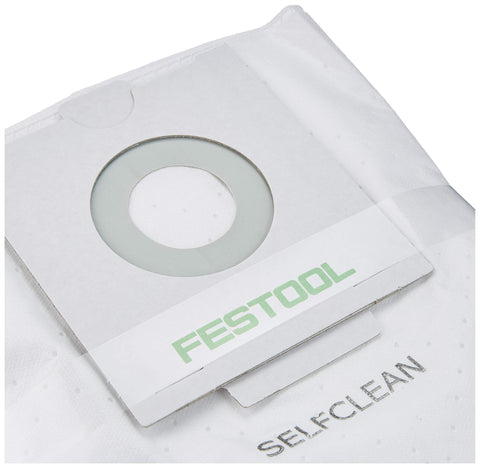 Festool CT 26 self-clean filter bag disposal closure prevents spills during bag replacement.