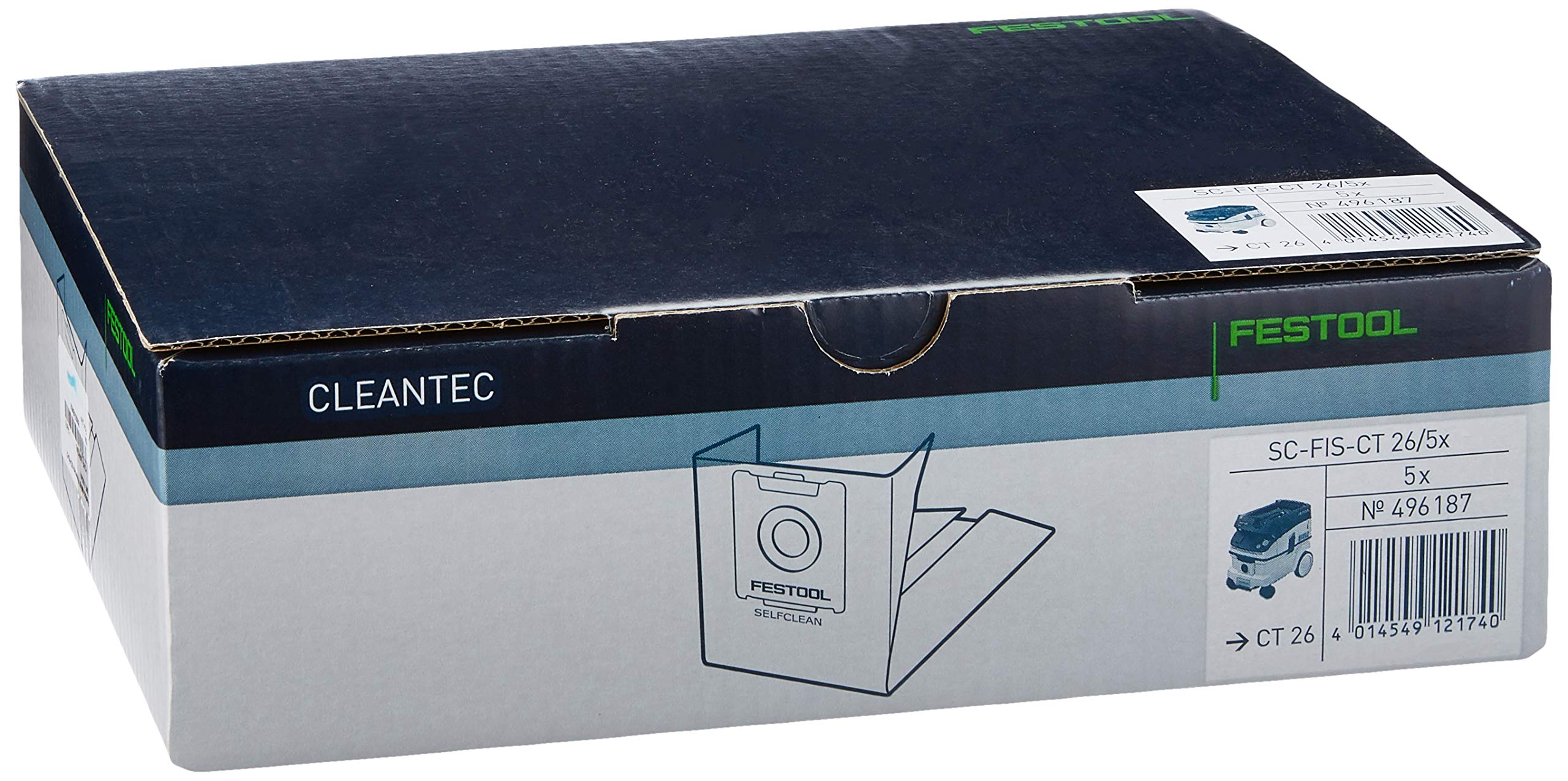 Festool CT 26 self-clean filter bag material resists tearing and prolongs main filter life.