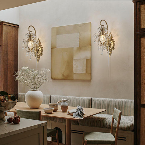 Fetason Gold Crystal Wall Sconce close-up displaying clear K9 crystal clarity.