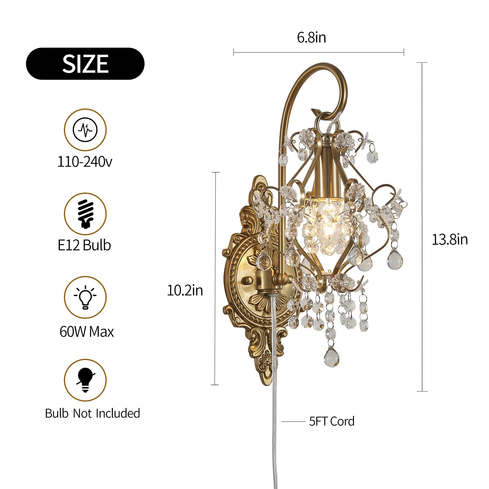 Fetason Gold Crystal Wall Sconce installed in a hallway for refined ambience.