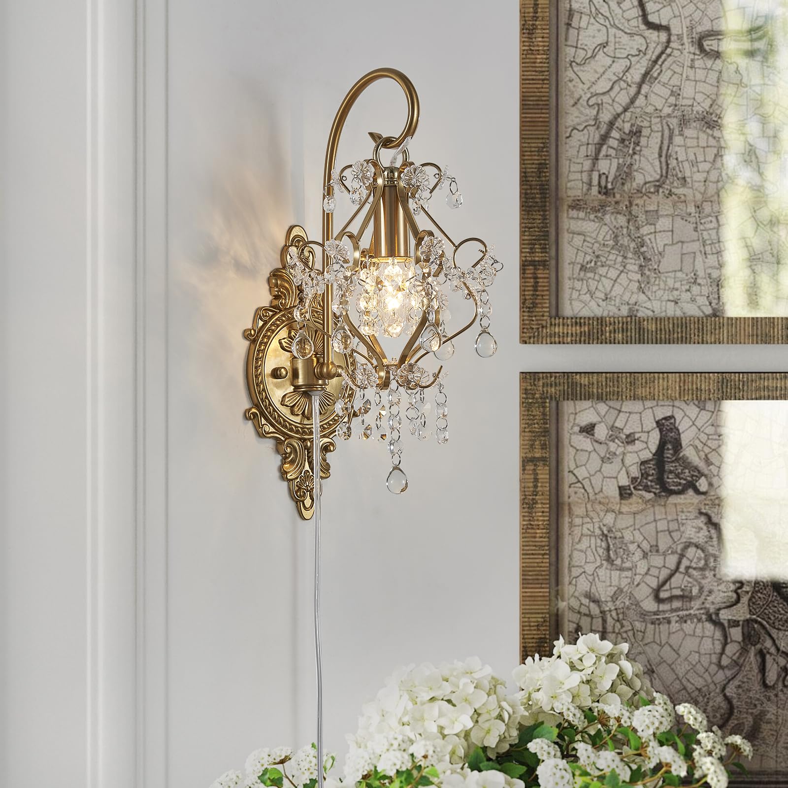 Fetason Gold Crystal Wall Sconce right view highlighting crystal facets.