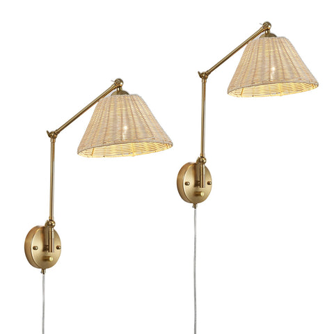 Fetason gold dimmable sconce set of 2 with swing arm and ambient lighting.