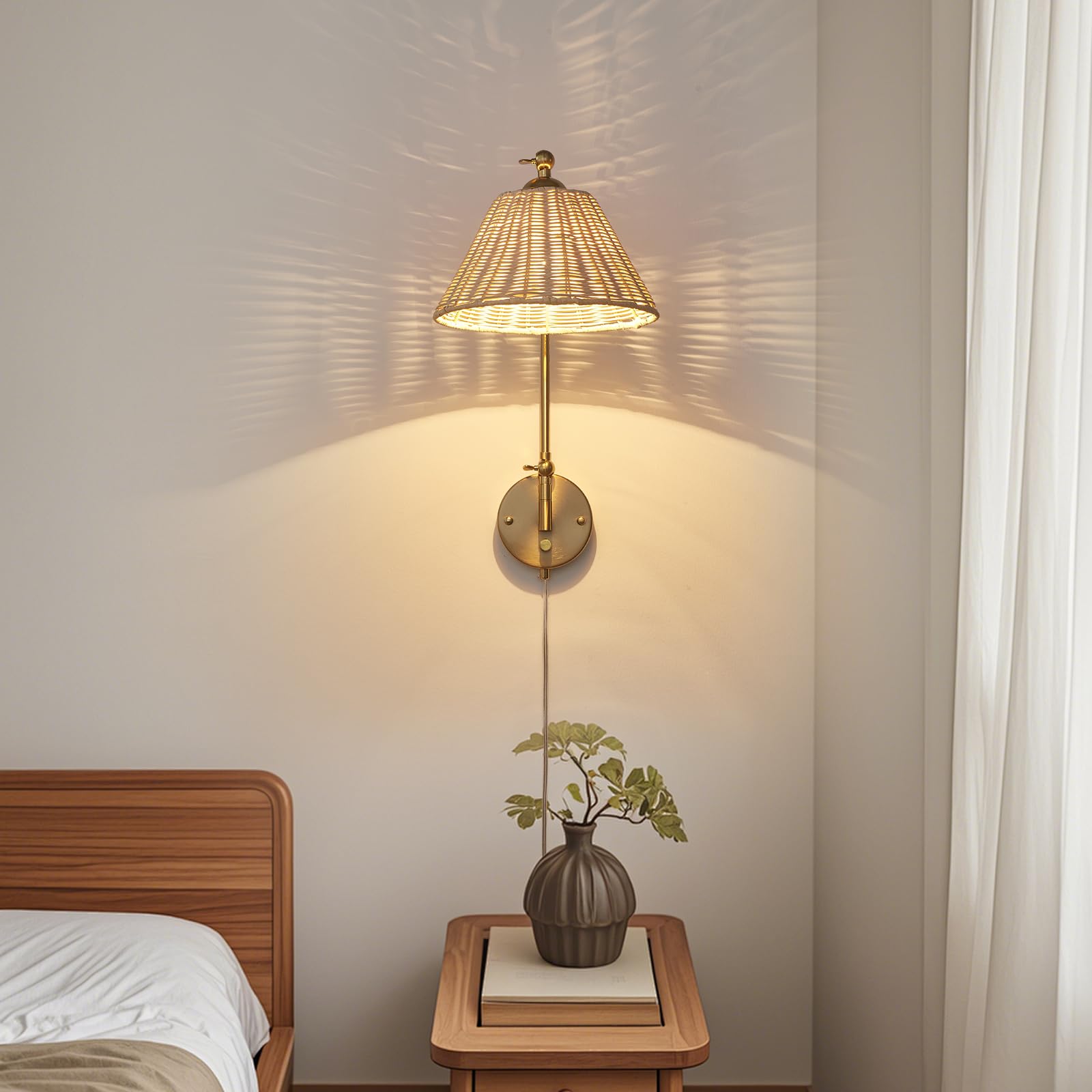 Fetason hand-woven rattan shade adds warm texture to any room.