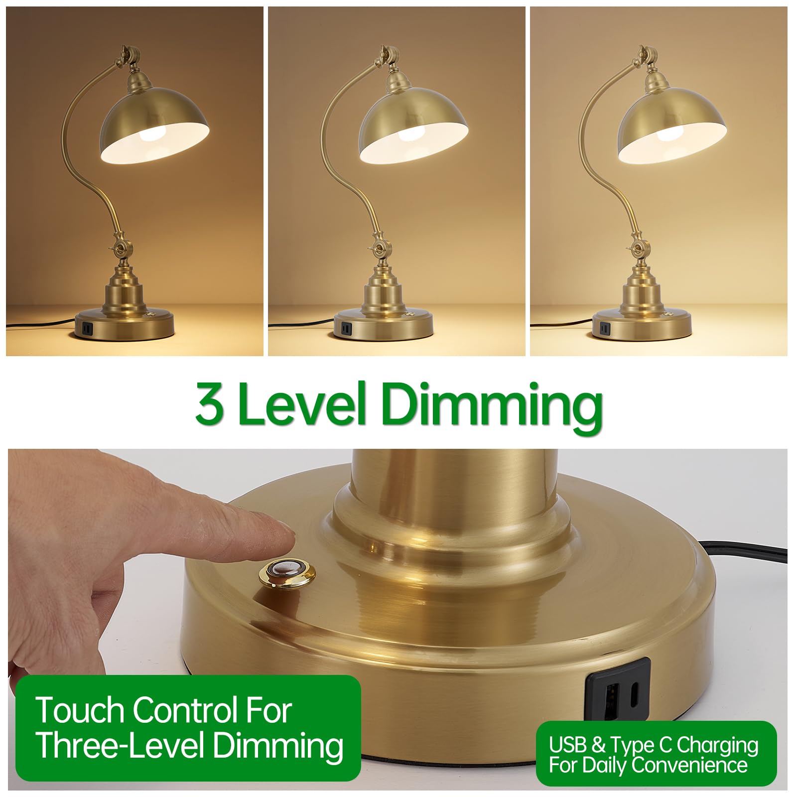 Fetason Vintage Brass Desk Lamp sturdy base prevents tipping in busy spaces.