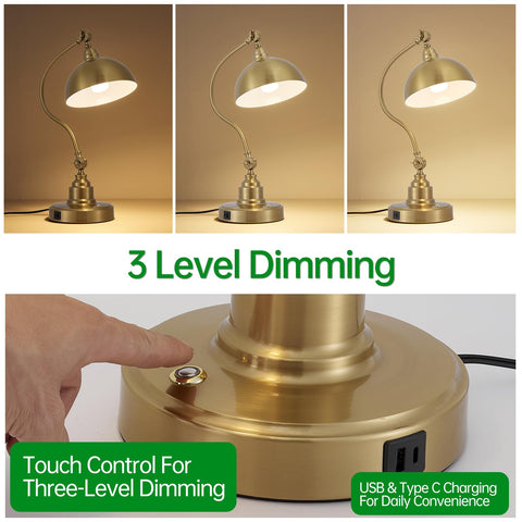 Fetason Vintage Brass Desk Lamp sturdy base prevents tipping in busy spaces.