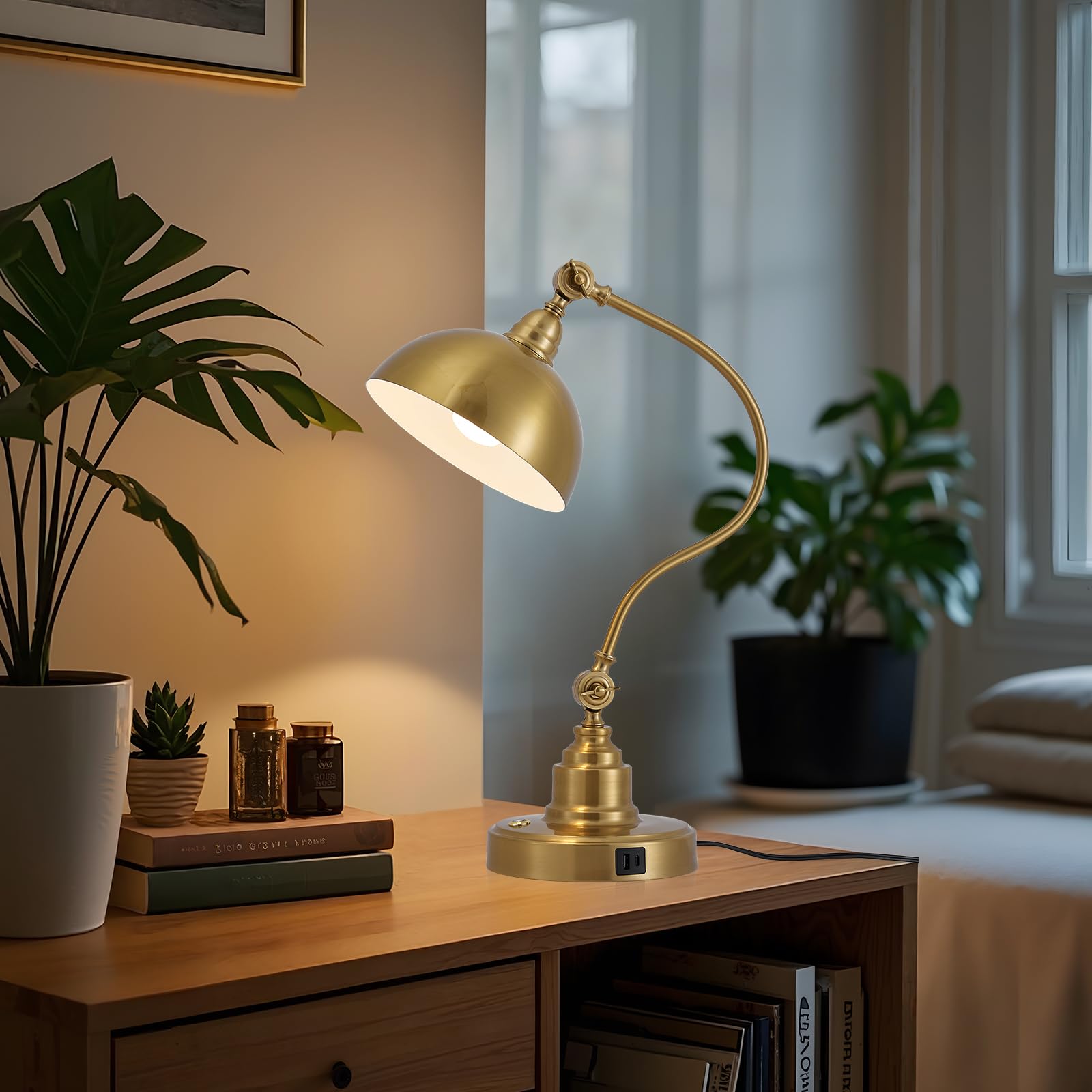 Fetason Vintage Brass Desk Lamp on a tidy workspace.