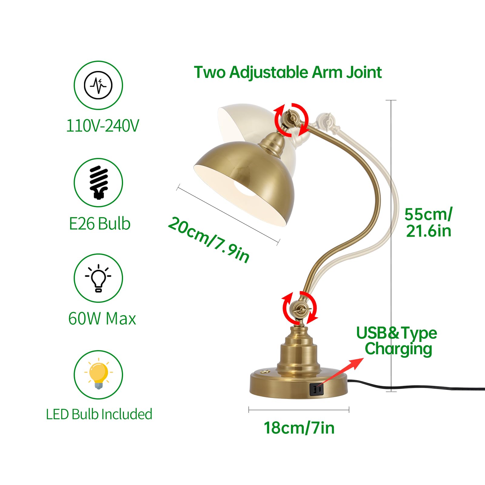Fetason Vintage Brass Desk Lamp electroplated finish stays shiny longer.