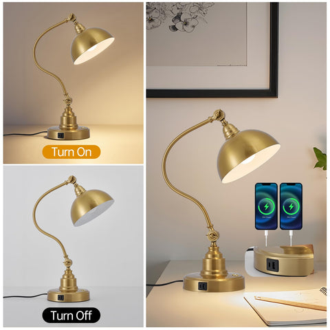Fetason Vintage Brass Desk Lamp gooseneck enables precise light direction for reading.