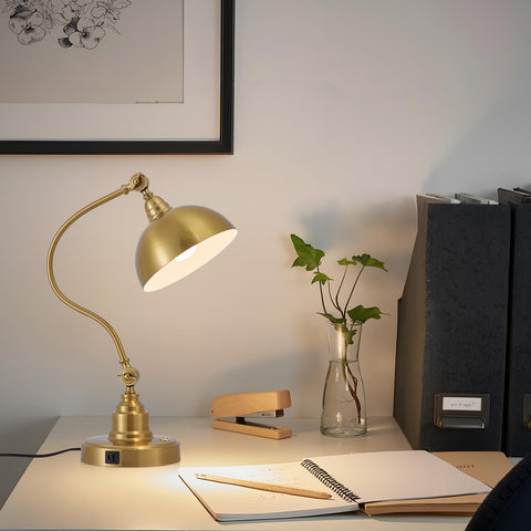 Fetason Vintage Brass Desk Lamp includes LED bulb for immediate use.