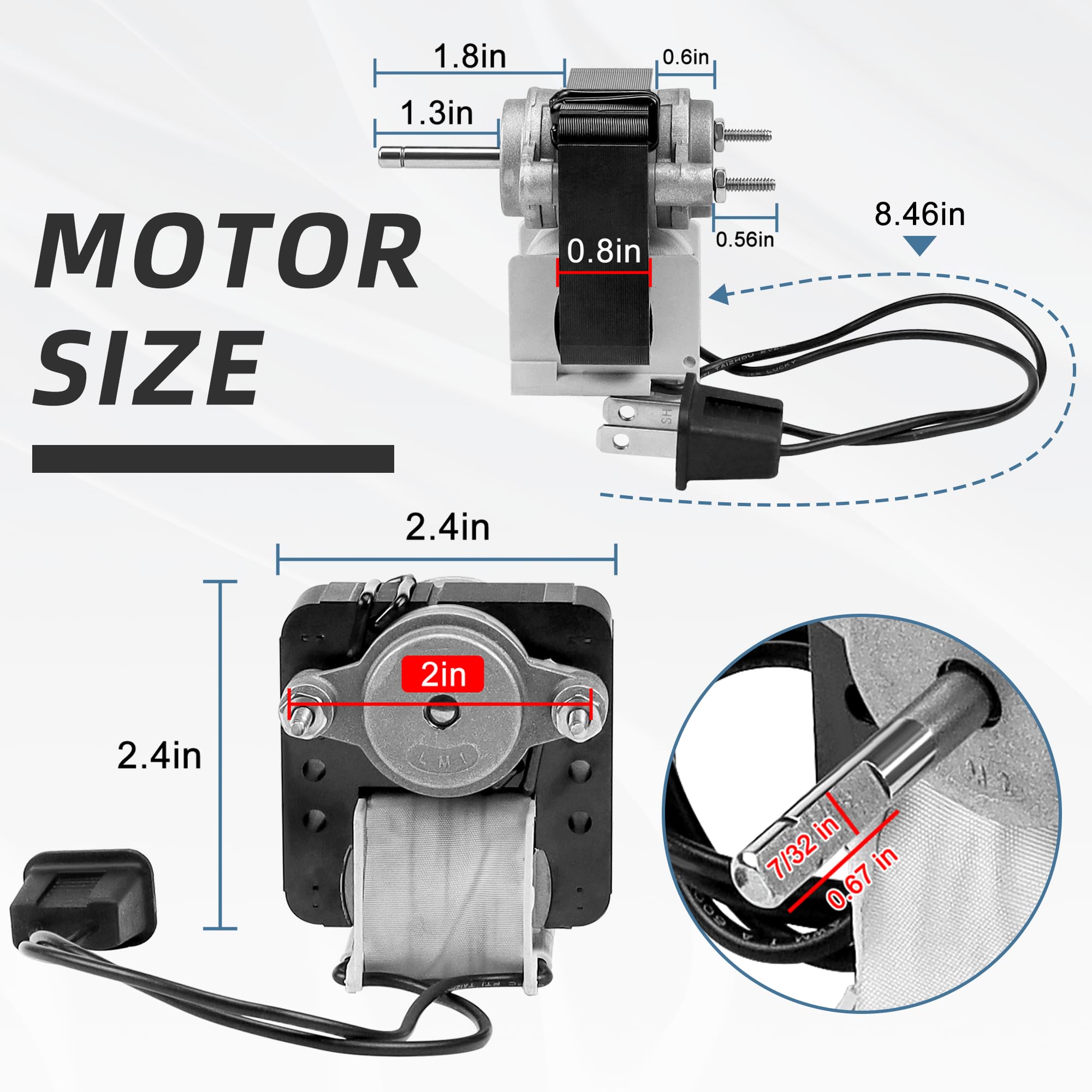 Compact BP28 motor size fits 7/32 x 1-1/4 inch mounting