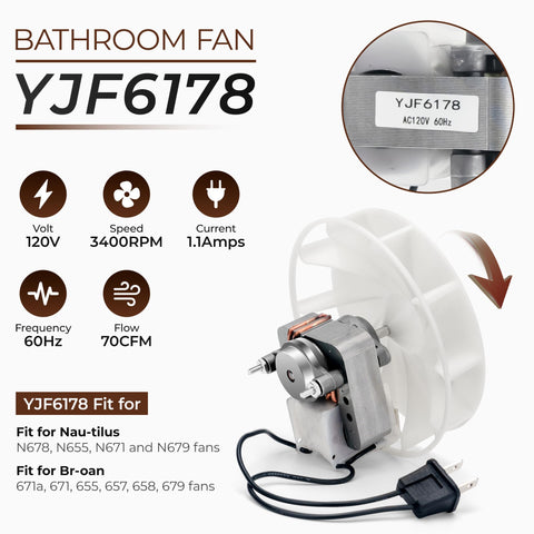 Fetechmate YJF6178 compatible vent motor for Br-oan Nu-Tone baths
