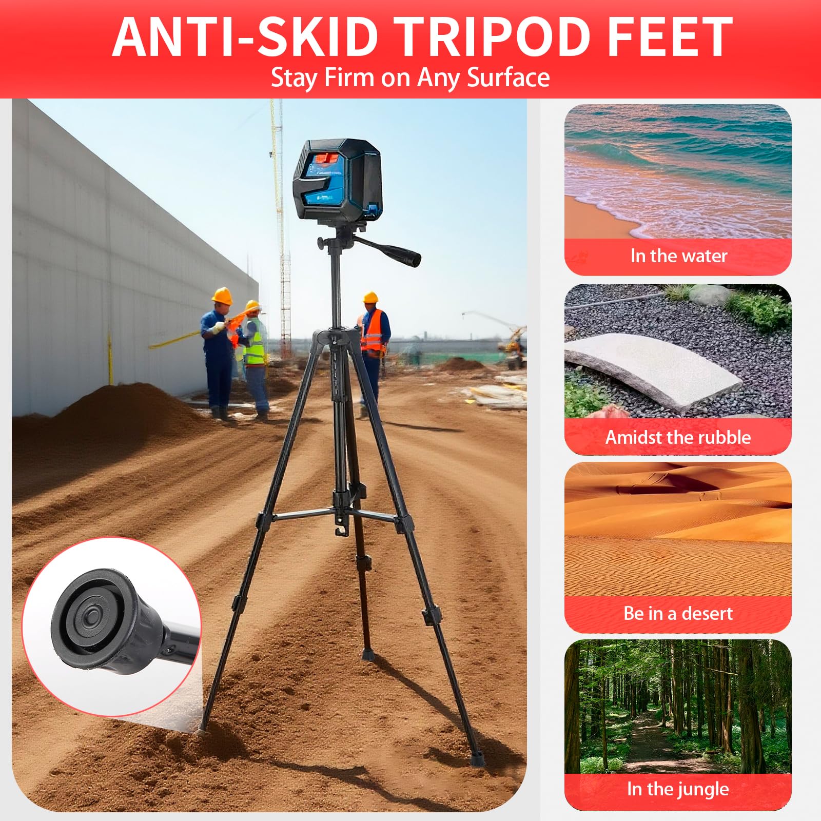 Fevbcnrj laser level tripod collapsible legs for compact storage