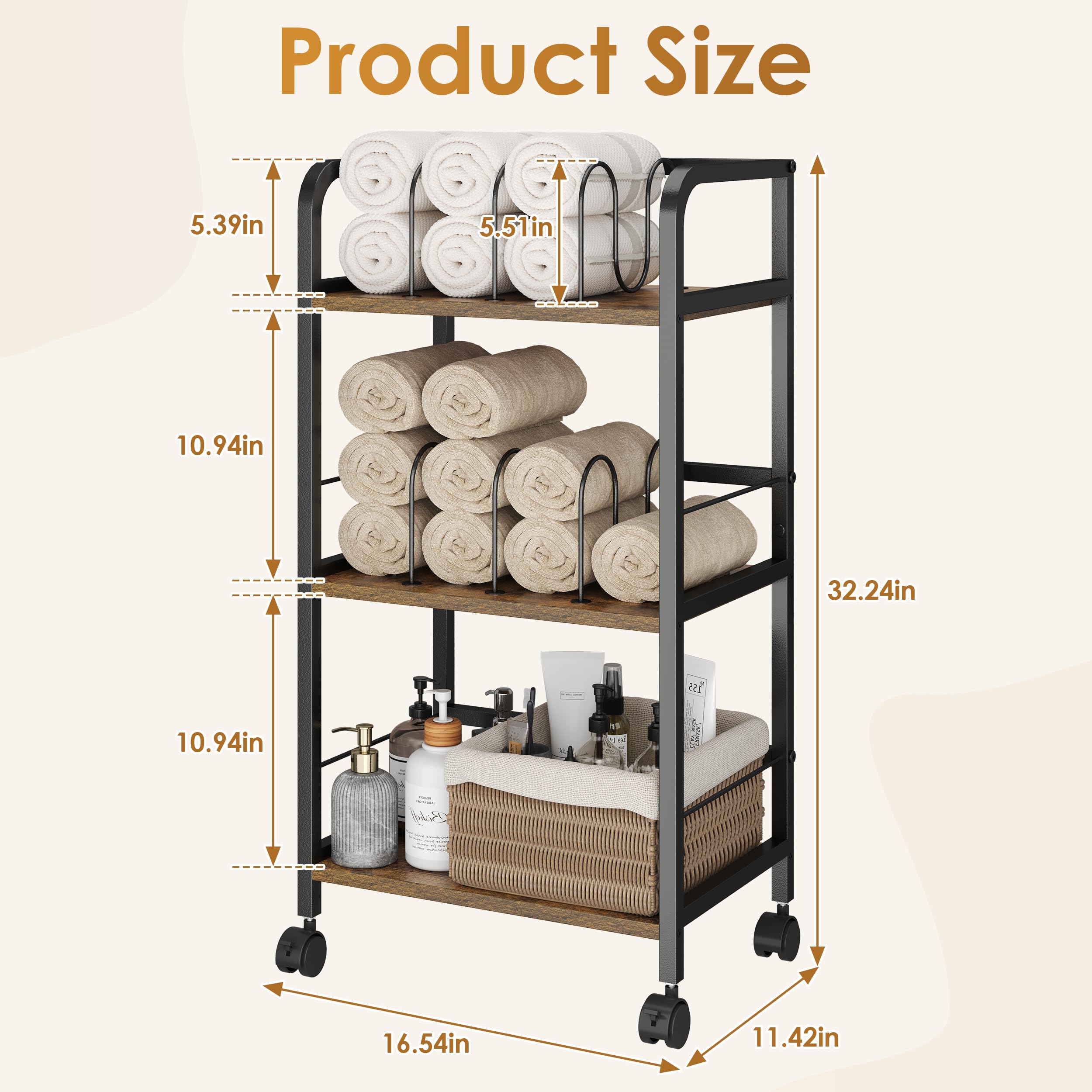 Feyejade 3-tier towel rack front view showing accessible towel storage