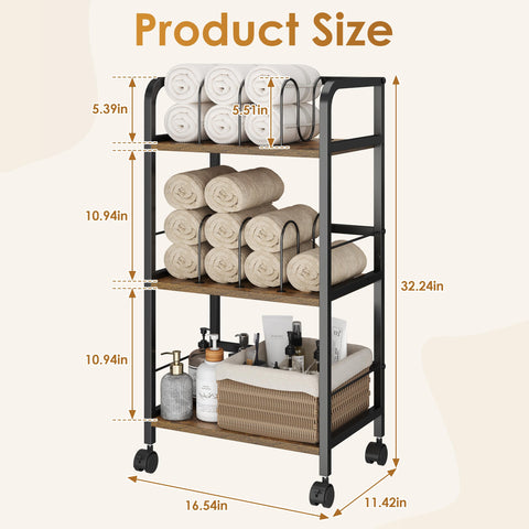 Feyejade 3-tier towel rack front view showing accessible towel storage
