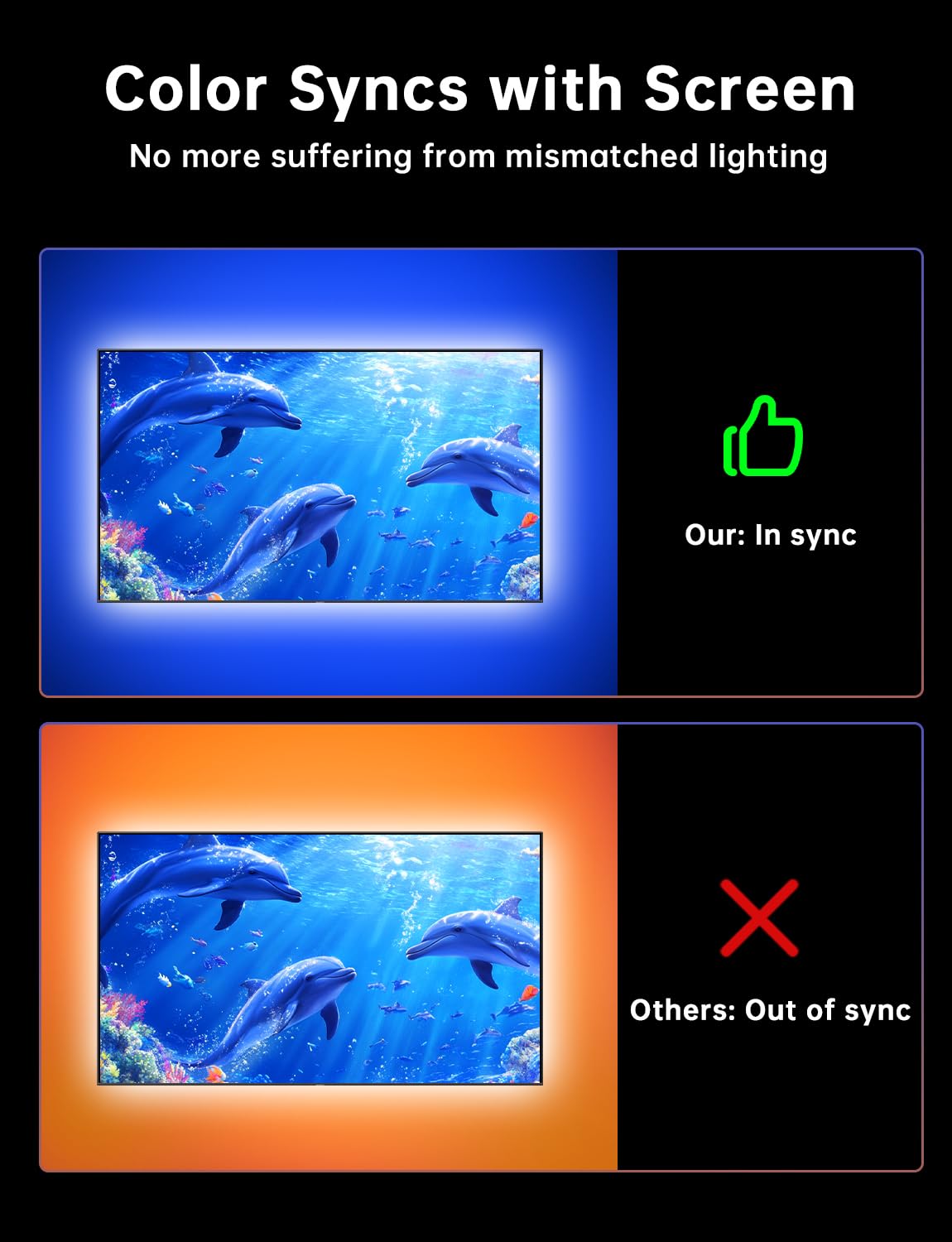 FFJ LED backlight strip on TV creates vibrant ambient lighting
