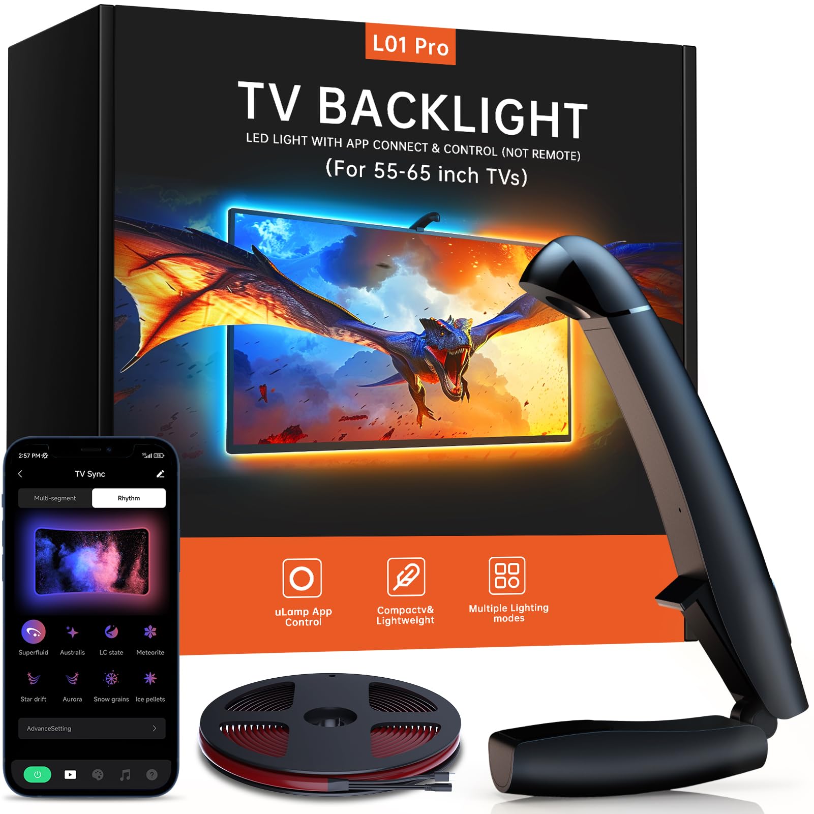 FFJ TV LED backlight sensor clip attached to the TV for synchronized lighting