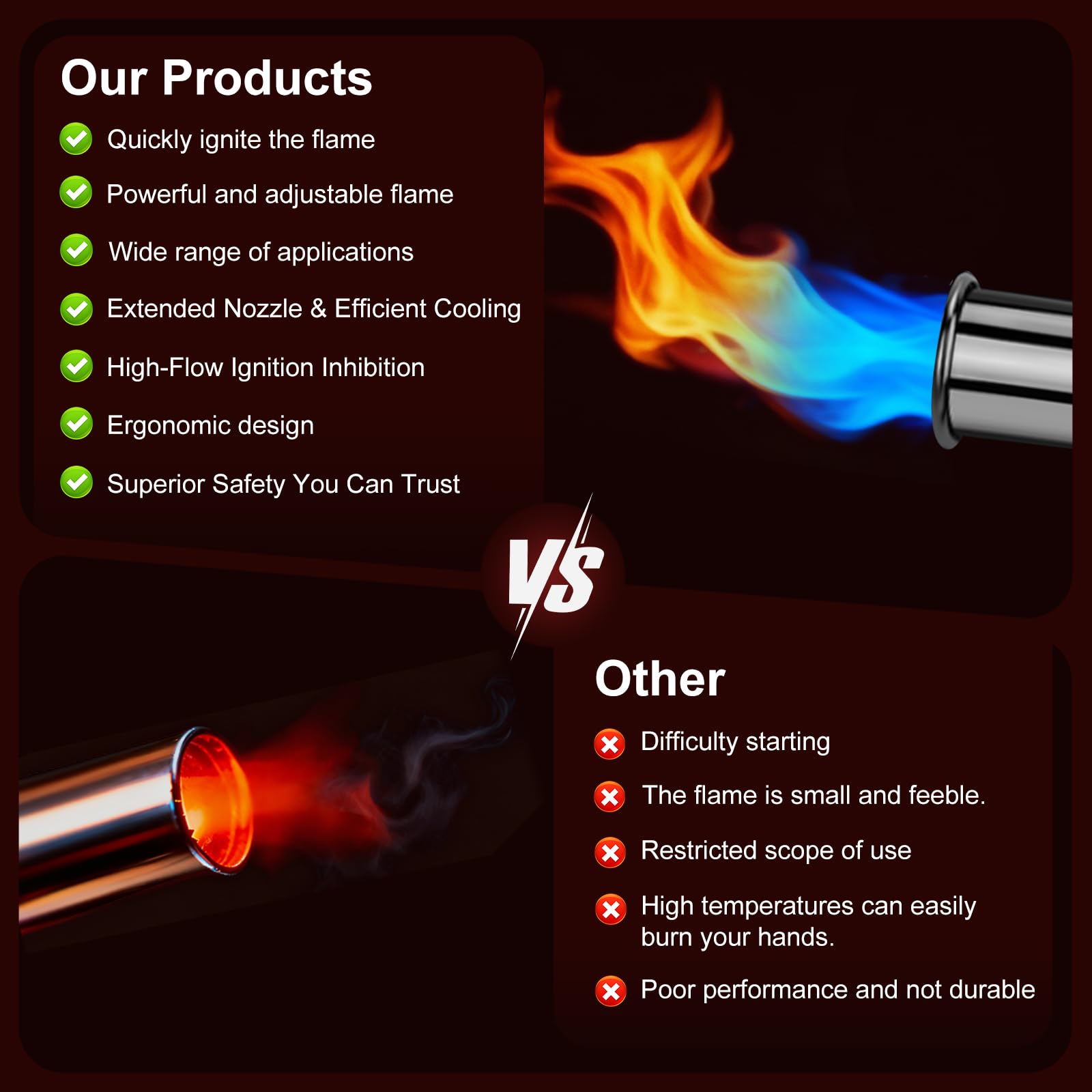 FFVRVSS camping torch reliably lights campfires for outdoor meals.