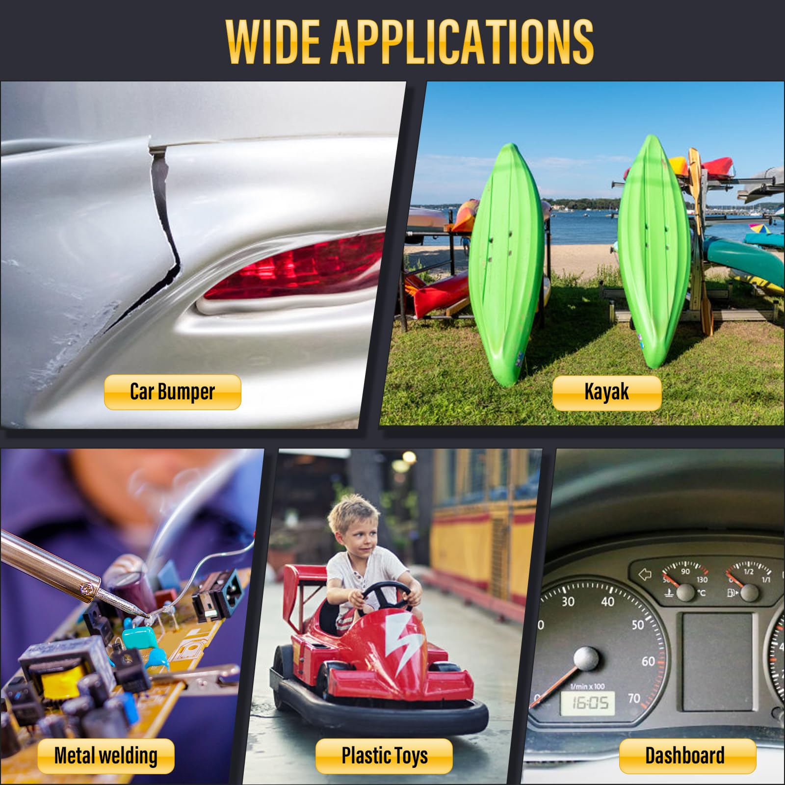 FGRSRZ applications across cars and kayaks demonstrate versatile repair potential.