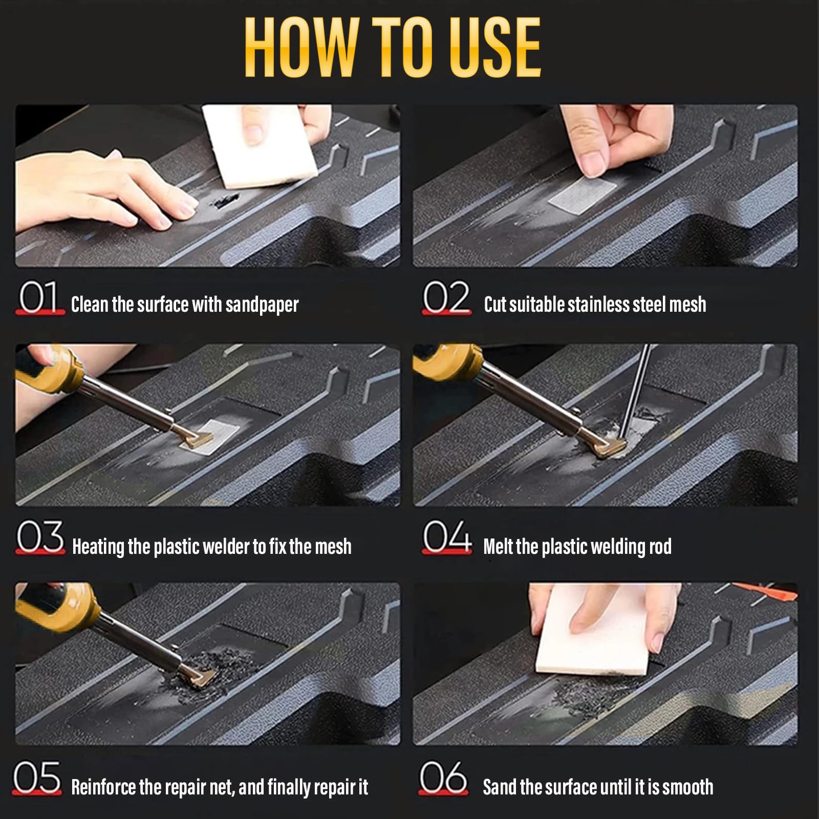 FGRSRZ portable plastic repair kit ergonomic handle for comfortable use.