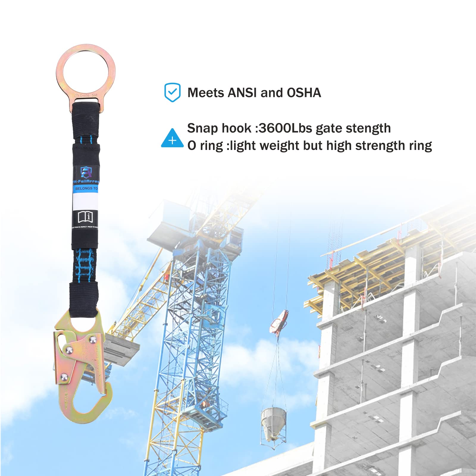Diagram showing 18-inch length between harness D ring and lanyard
