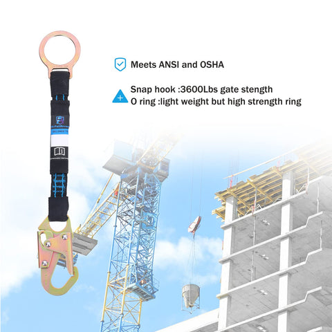 Diagram showing 18-inch length between harness D ring and lanyard